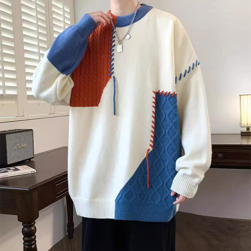 Colorblock Pullover Sweater (Warm) Winter Fashion Long Sleeve Knitted Top Men's Clothing
