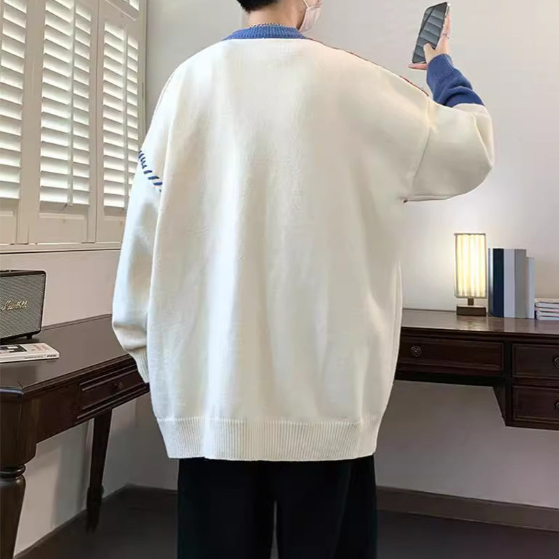 Colorblock Pullover Sweater (Warm) Winter Fashion Long Sleeve Knitted Top Men's Clothing