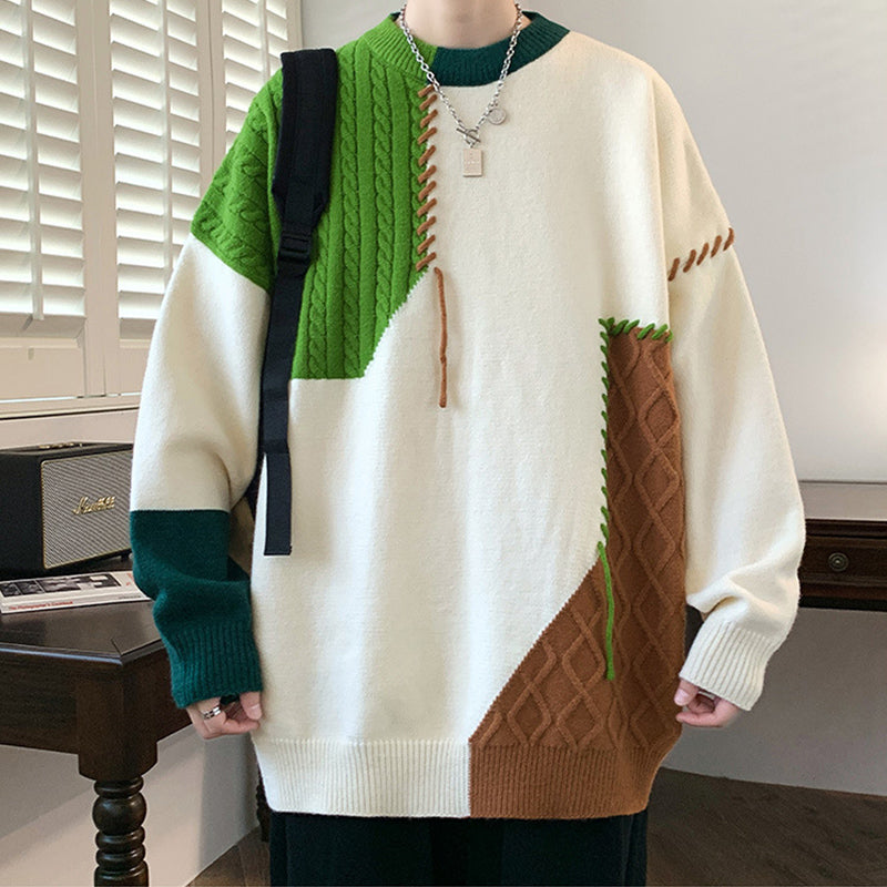 Colorblock Pullover Sweater (Warm) Winter Fashion Long Sleeve Knitted Top Men's Clothing