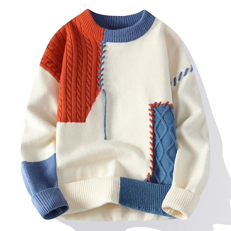 Colorblock Pullover Sweater (Warm) Winter Fashion Long Sleeve Knitted Top Men's Clothing
