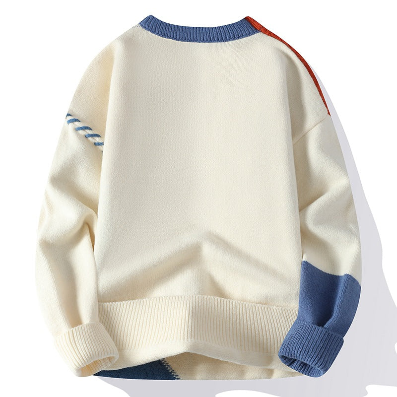 Colorblock Pullover Sweater (Warm) Winter Fashion Long Sleeve Knitted Top Men's Clothing