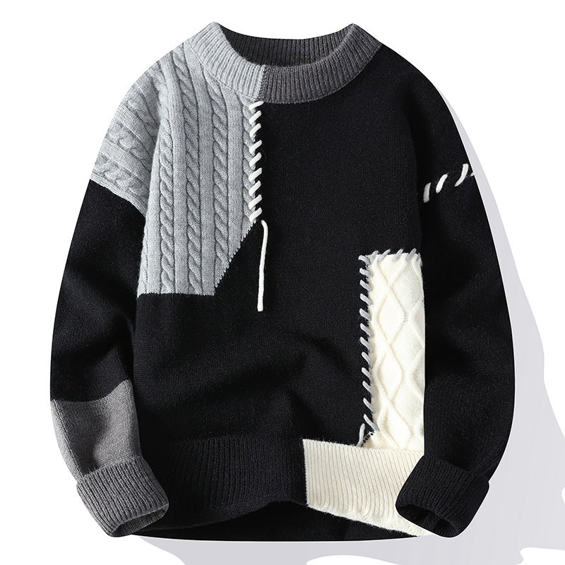 Colorblock Pullover Sweater (Warm) Winter Fashion Long Sleeve Knitted Top Men's Clothing