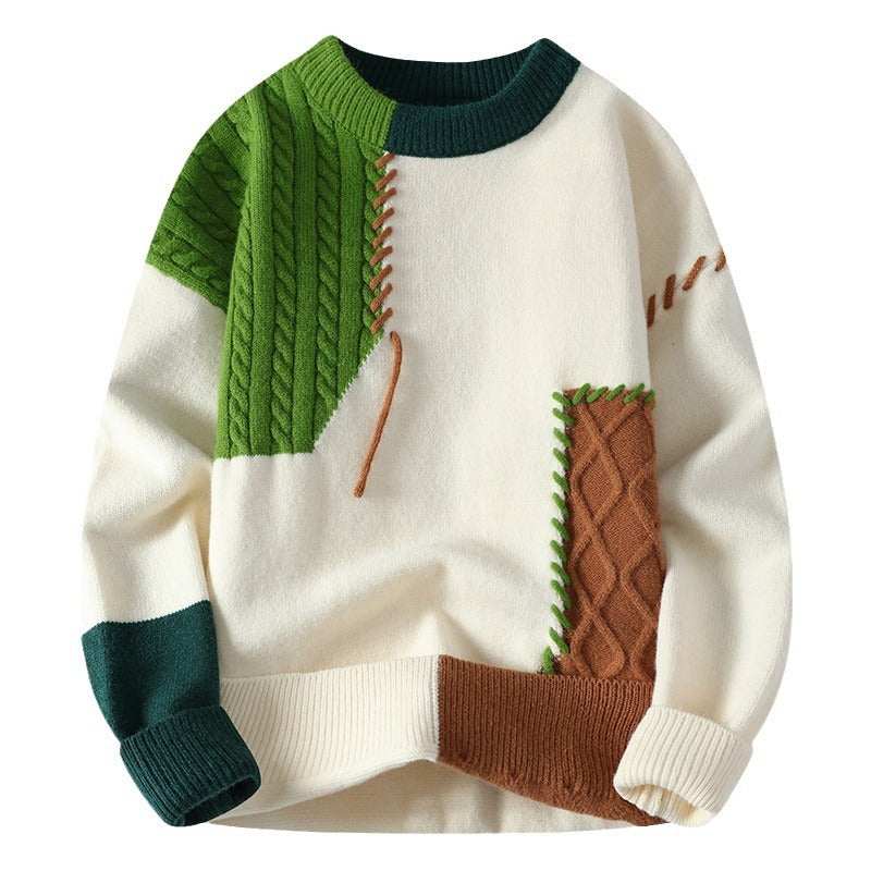 Colorblock Pullover Sweater (Warm) Winter Fashion Long Sleeve Knitted Top Men's Clothing